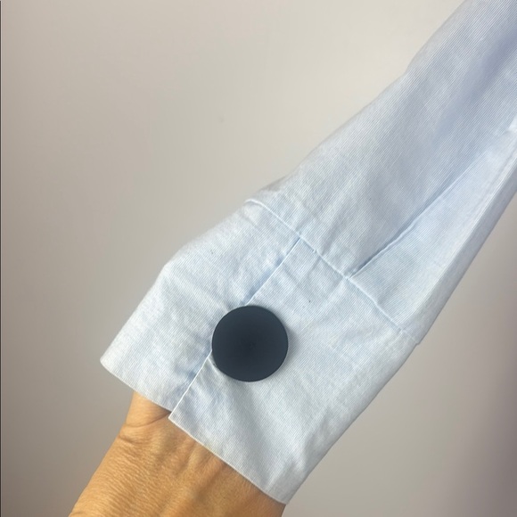 Zara Basic Light Blue Long Sleeve Black Button Details Classic Blouse Size XS - Picture 6 of 12
